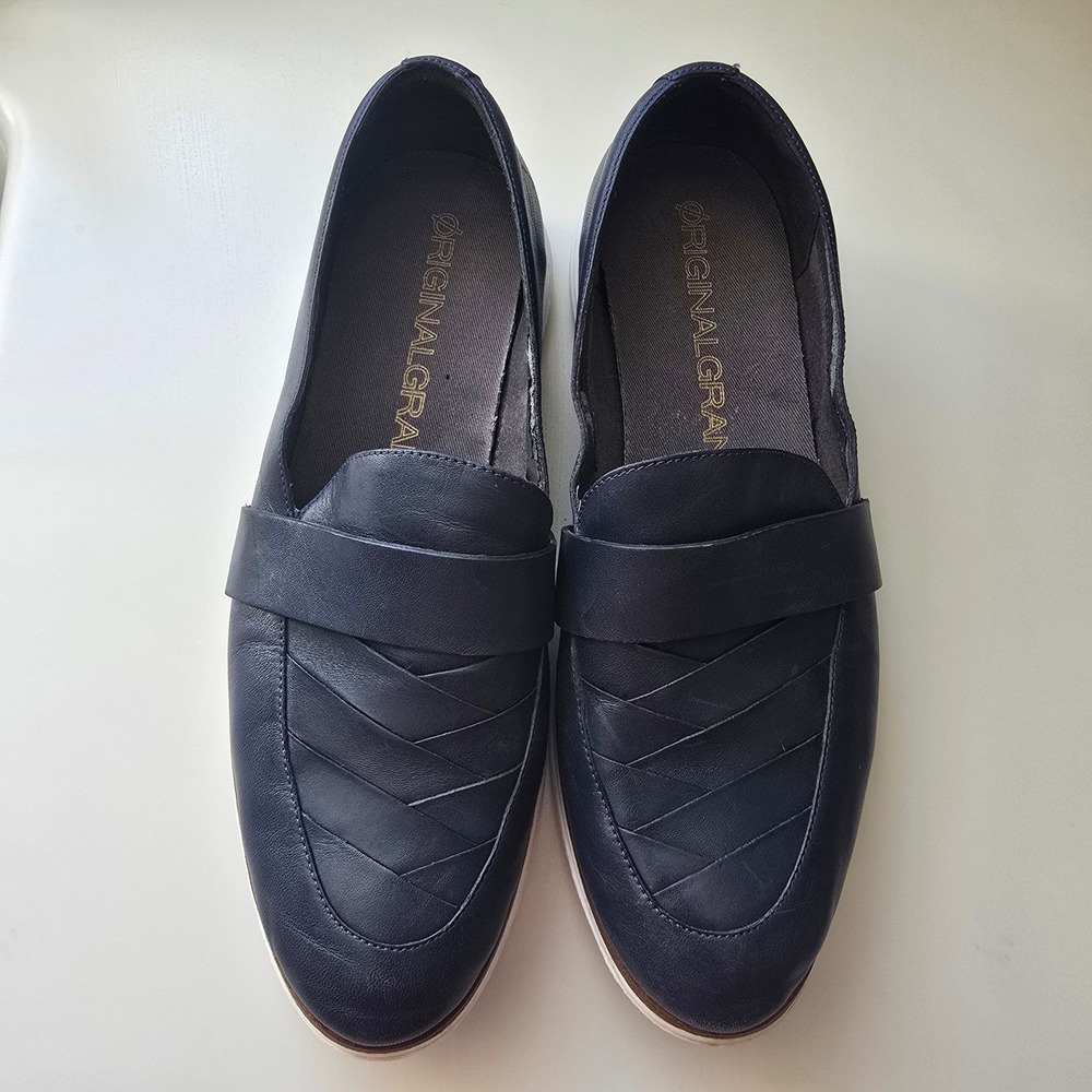 Cole Haan Original Grand Navy Blue‎ Leather Quilted Loafers Mens 8.5 SEE BELOW